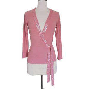 Bebe Pink Cashmere & Sequin Wrap Sweater
